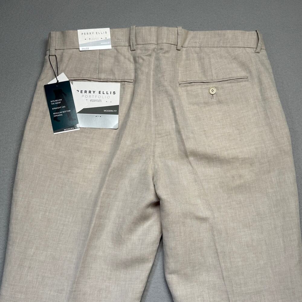 Perry Ellis Men's Modern-Fit Linen/Cotton Dress Pants Off white 34x32 $95 - Picture 11 of 14